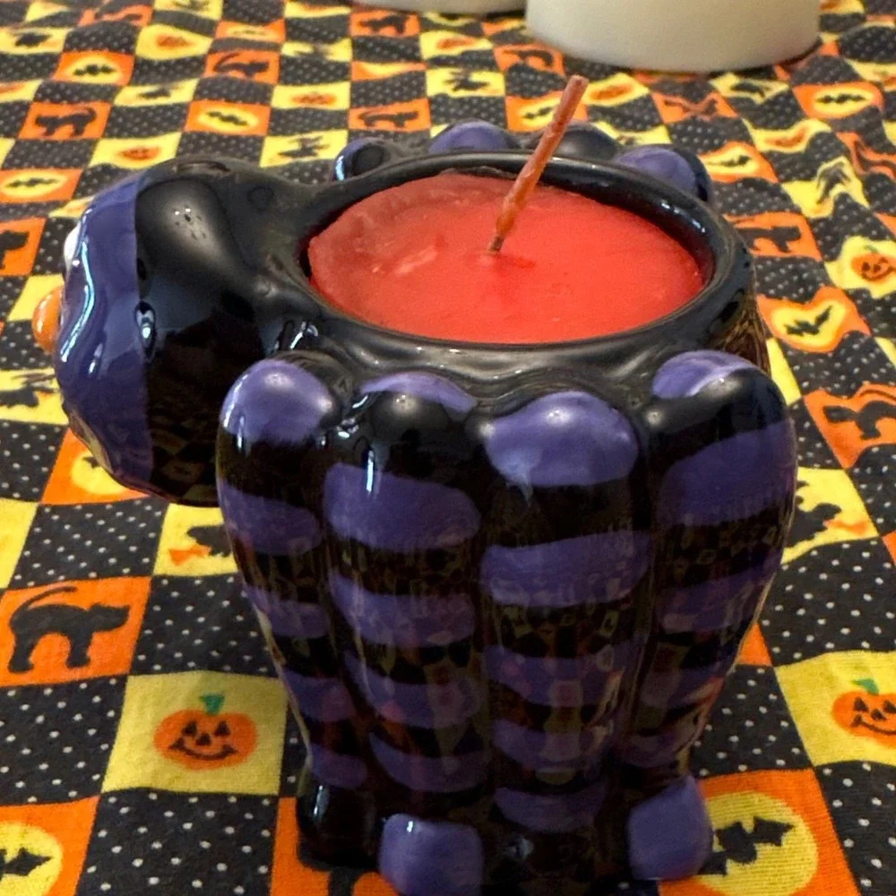 Halloween Spider Candle Holder Ceramic Black‎ Purple Tarantula Decorative Spooky